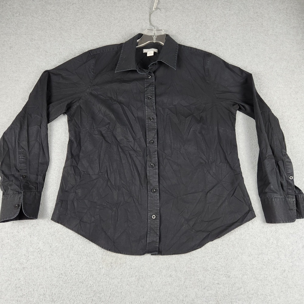 Lady Hathaway Shirt Womens L Black Cotton Workwear Stretch Long Sleeve Button Up